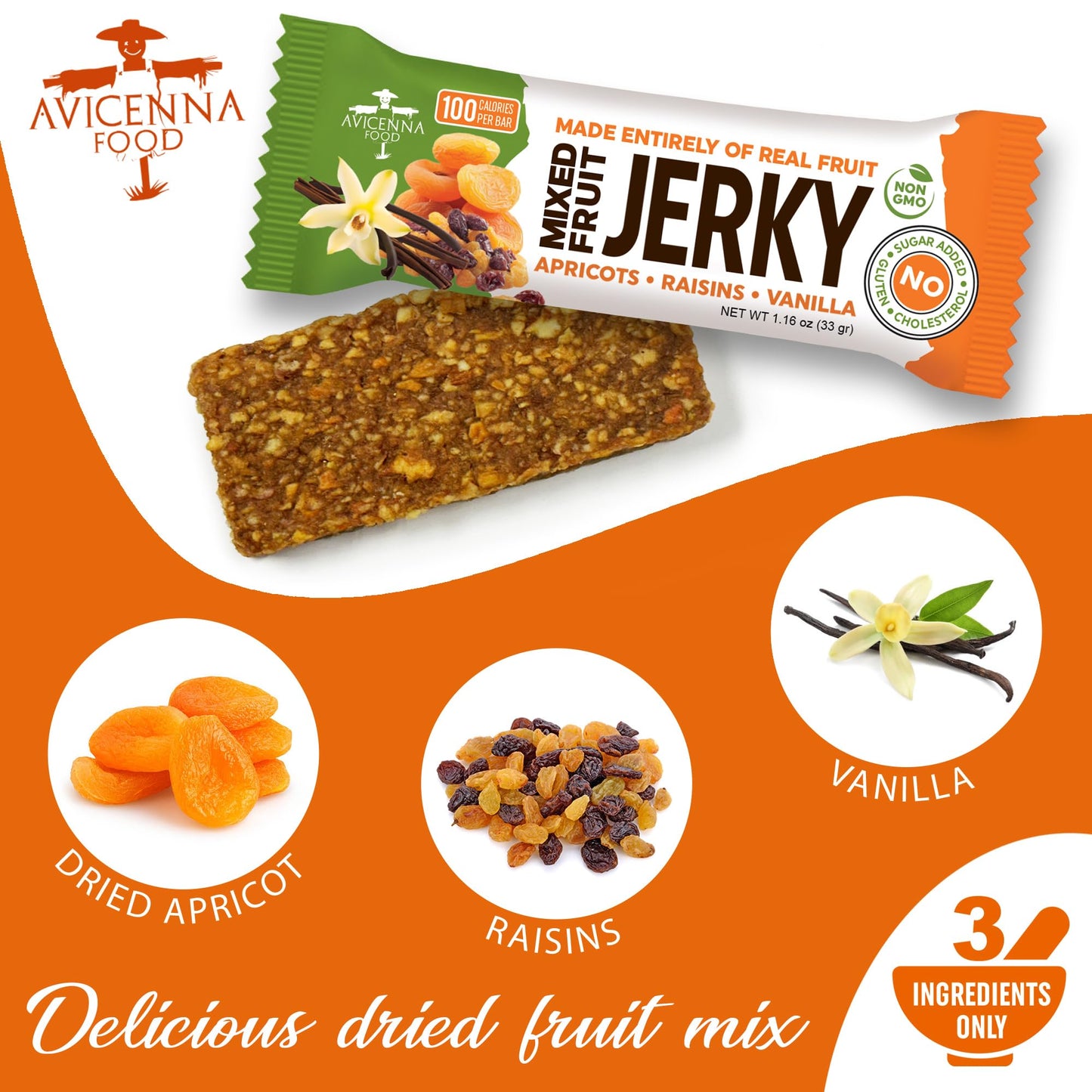 AVICENNA FOOD Variety Pack Natural Fruit Bar, No Added Sugar, Gluten Free, Non GMO, High Fiber Healthy Snacks for Adults and Kids, dried Fruit Jerky (12 Pack)