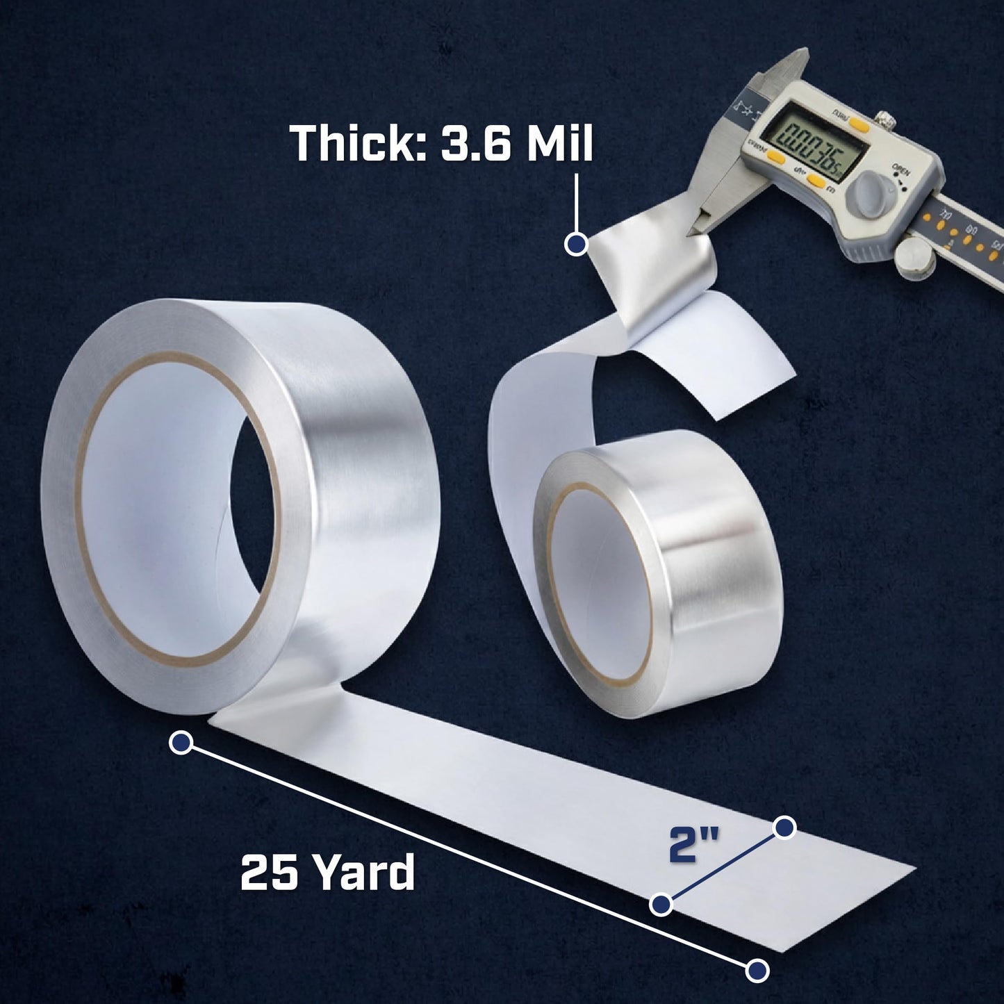 Bates- Aluminum Foil Tape, 2 Inch x 25 Yard, 3.6 Mil, HVAC Heat Tape for Ductwork, Dryer Vent, Air Conditioning, Furnace, Pipe Insulation, Waterproof, Flame, UV & Chemical Resistant
