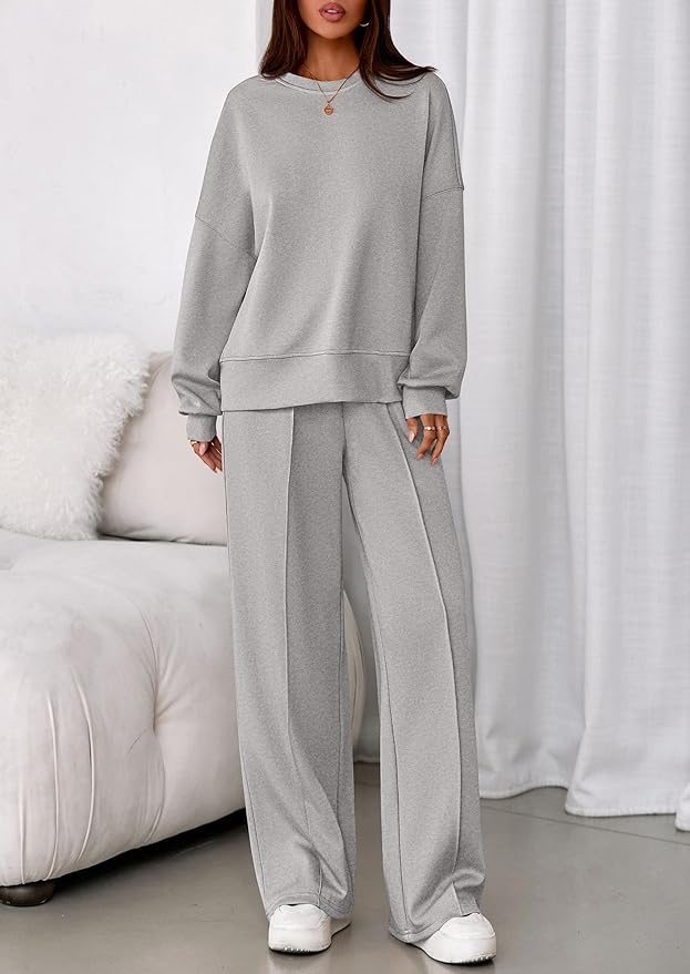 PRETTYGARDEN 2 Piece Sets For Women Fall Trendy Long Sleeve Sweatshirt Wide Leg Pants Loungewear Set Matching Sweatsuit