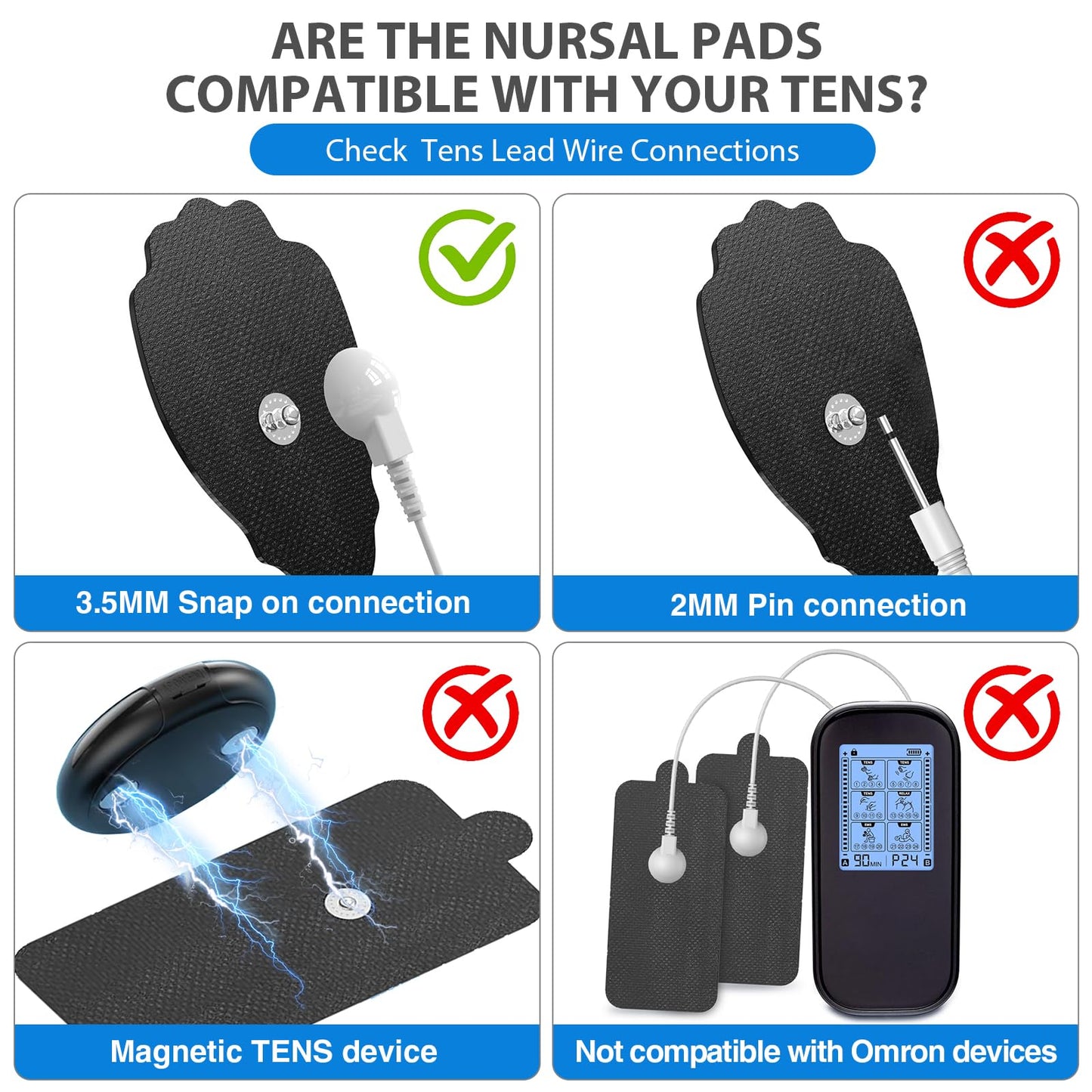 TENS Unit Electrode Pads NURSAL 20 Pack 3.5mm Snap EMS Replacement Pads for Electrotherapy Reuse More Than 30 Times, Compatible with MEDVICE,Belifu TENS Machine