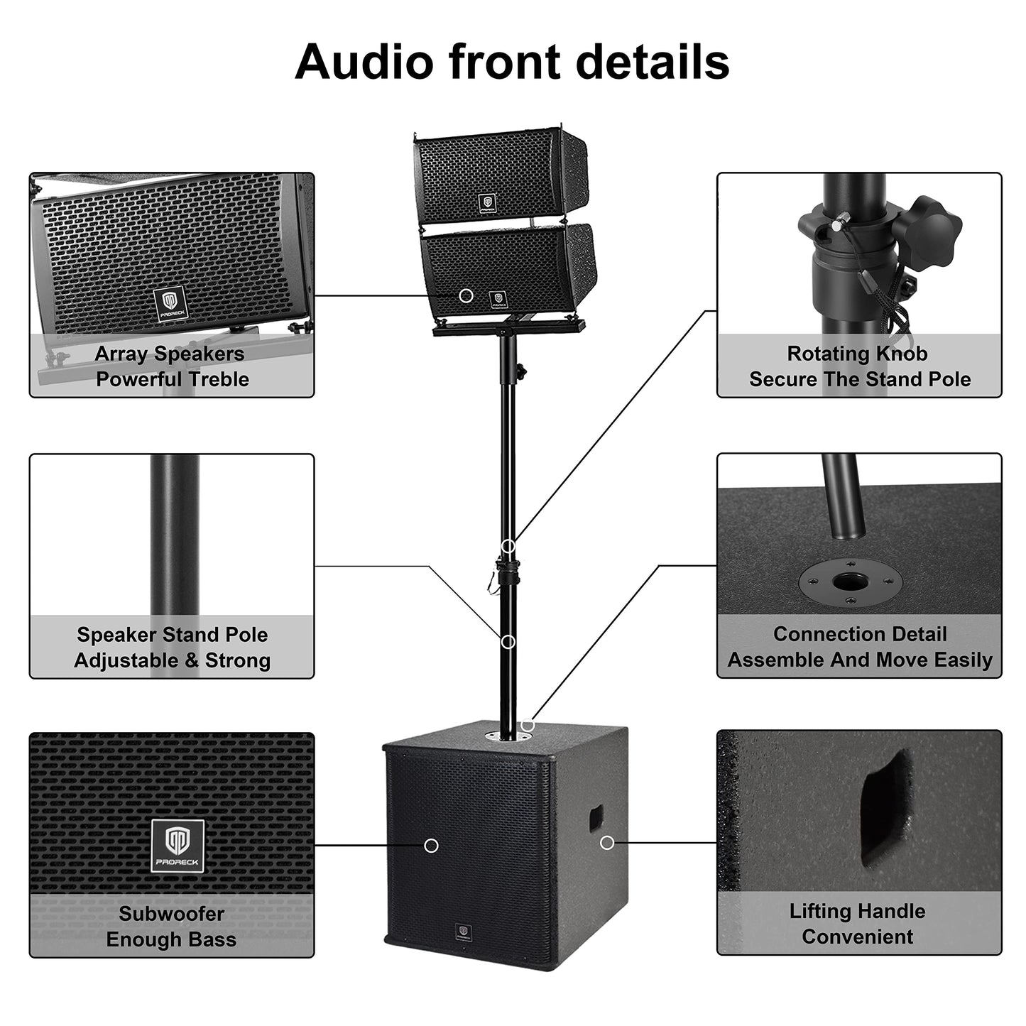 Proreck Club 6000 15-Inch 6000W P.M.P.O Stereo Pa Speaker System Combo Set 4 Line Array Speakers, 2 15-Inch Subwoofers With Blue