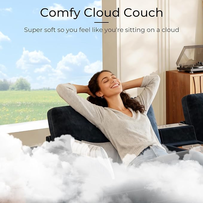 SITJOY 118" Oversized Sectional Couches for Living Room, Extra Large Deep Seat Modular Sofa with Washable Covers, Wide Couch, 3 Seater Couch, Chenille in Blue