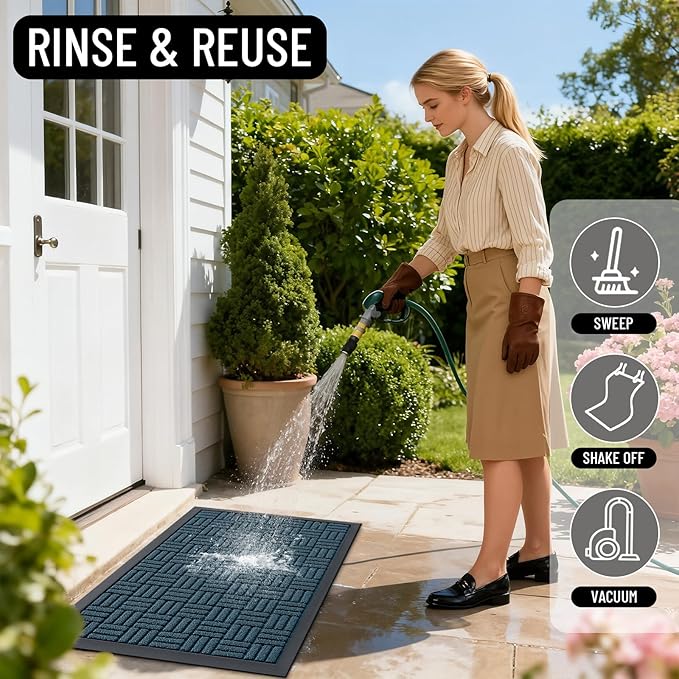 OLANLY Front Door Mat Outside Entrance 71x23, Absorbent, Heavy Duty Sturdy Natural Rubber Doormat Indoor Outdoor, Non-Slip, Stain and Fade Resistant, Low Profile Floor Mat for Entryway, Lake Blue