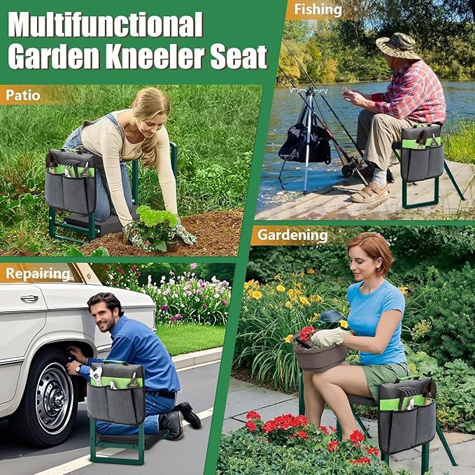 seasky Foldable Garden Kneeler and Seat, Anti-Tipping Gardening Bench Widened Thick Soft Kneeling Pad,Heavy Duty Gardening Stool with Garden Tool Bag, Gardening Gift for Women(Without Gloves)