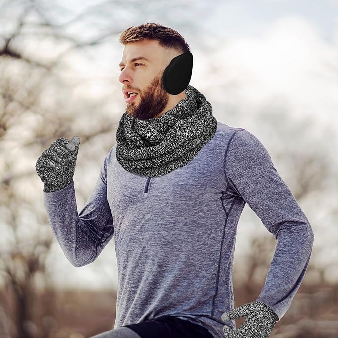 Aneco Winter Warm Sets Knitted Scarf Beanie Hat Touch Screen Gloves and Winter Ear Warmer Hats for Women or Men