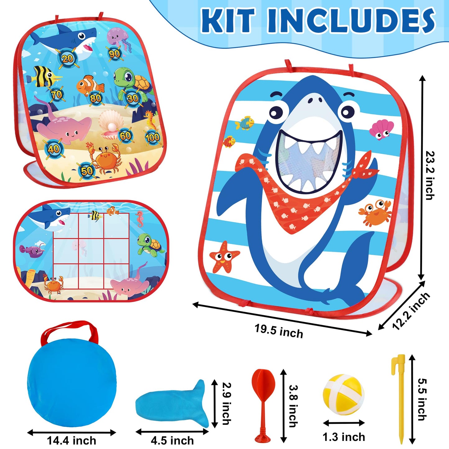 Bean Bag Toss Outdoor Outside Games Toys for Kids Ages 4 8 Under The Sea Summer Kids Outdoor Games Shark Toys Dart Game for Toddlers 3-5 Beach Ocean Themed Party Gifts for Boys Girls Family Yard Game