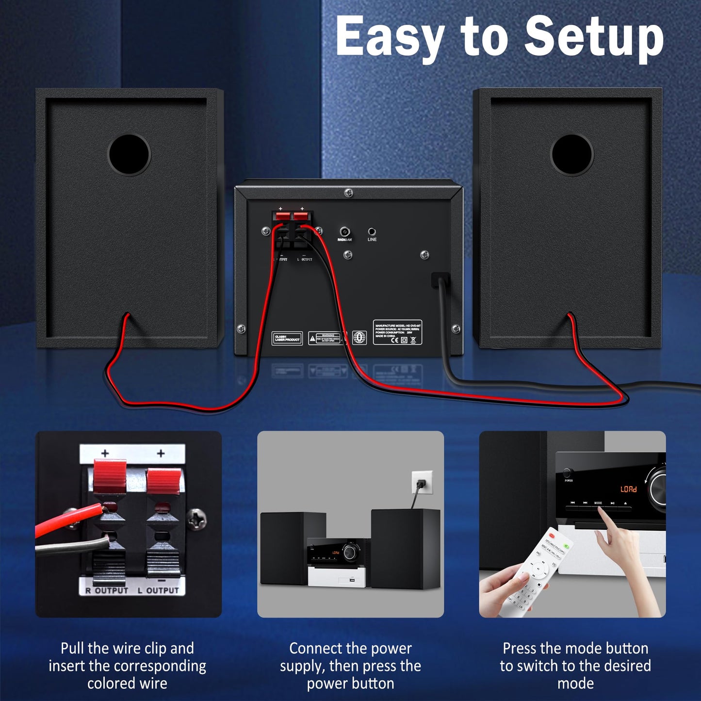 Bluetooth Stereo System For Home, Fm Radio And Cd Player, Home Stereo System With 2X15W Speakers, Usb, Aux Input, Remote Control