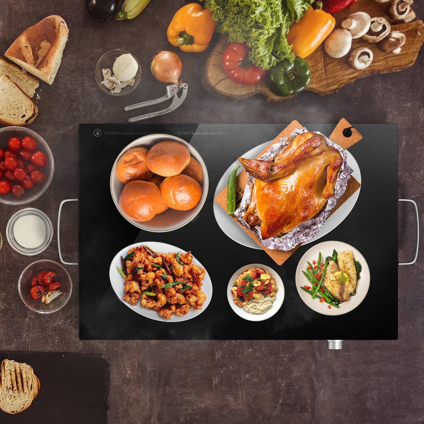 COSTWAY Electric Food Warming Tray, 25" x 15" Food Warmer for Parties with Adjustable Temperature Control, ETL Certified, Tempered Glass Surface, Electric Hot Plate for Buffets, Restaurants (3)