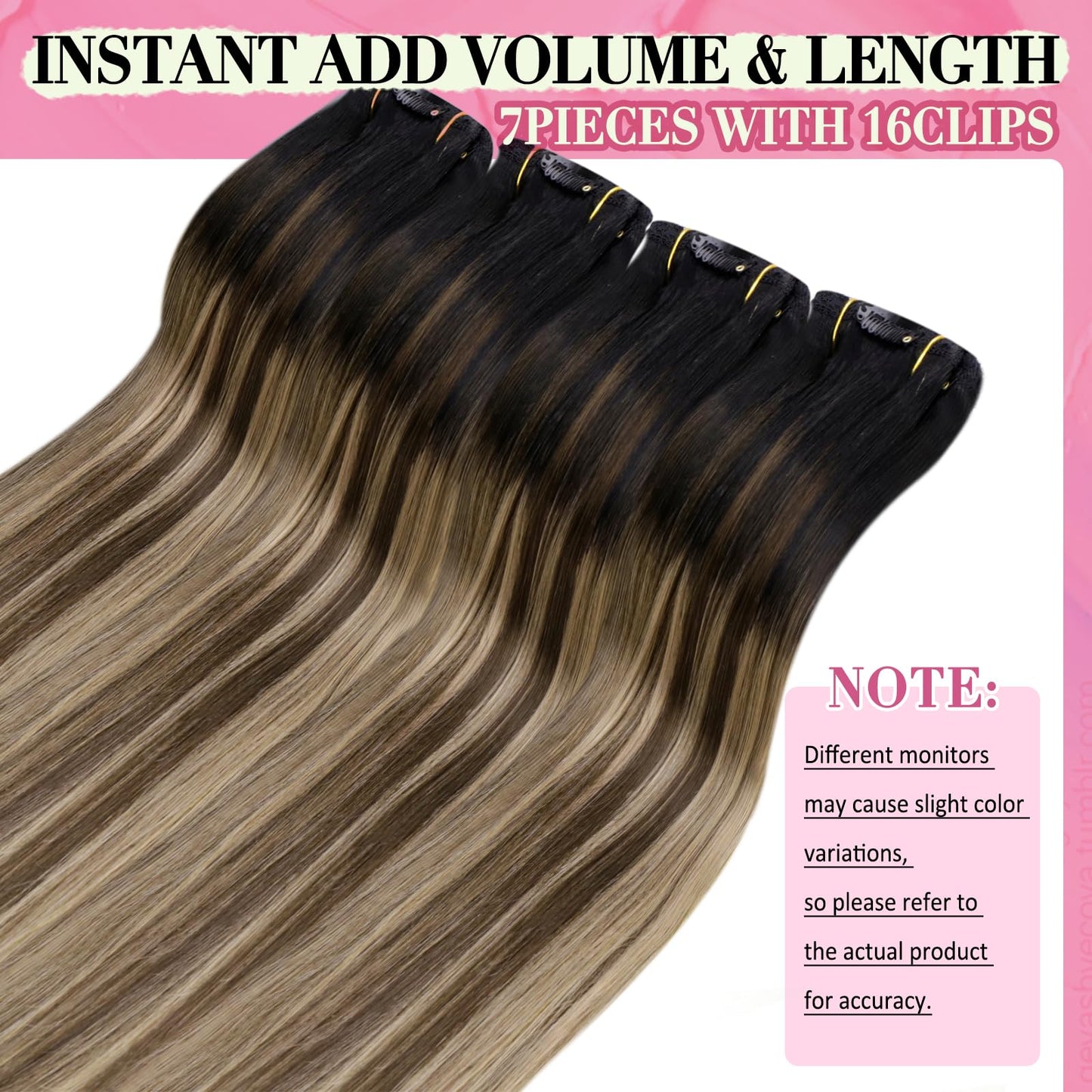 YoungSee 135G Clip in Hair Extensions Ombre Black Clip in Hair Extensions Real Human Hair Black Fading to Brown with Caramel Blo