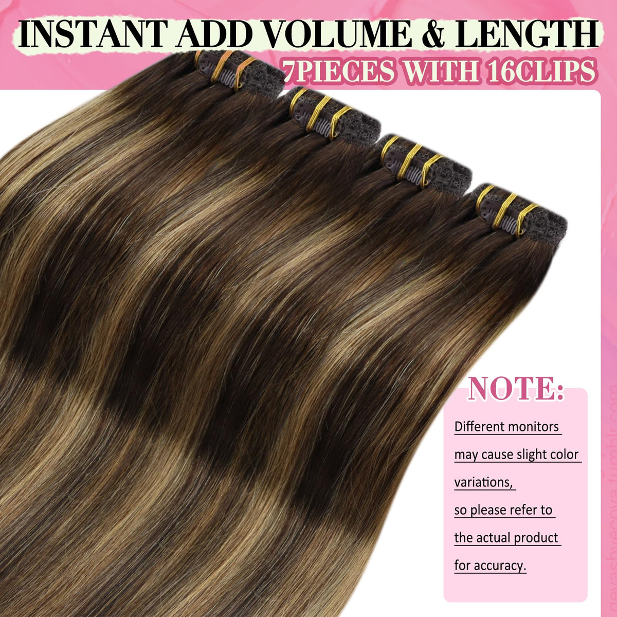 YoungSee 150g Balayage Clip in Hair Extensions Human Hair Balayage Chocolate Brown Mix Caramel Blonde Balayage Hair Extensions B