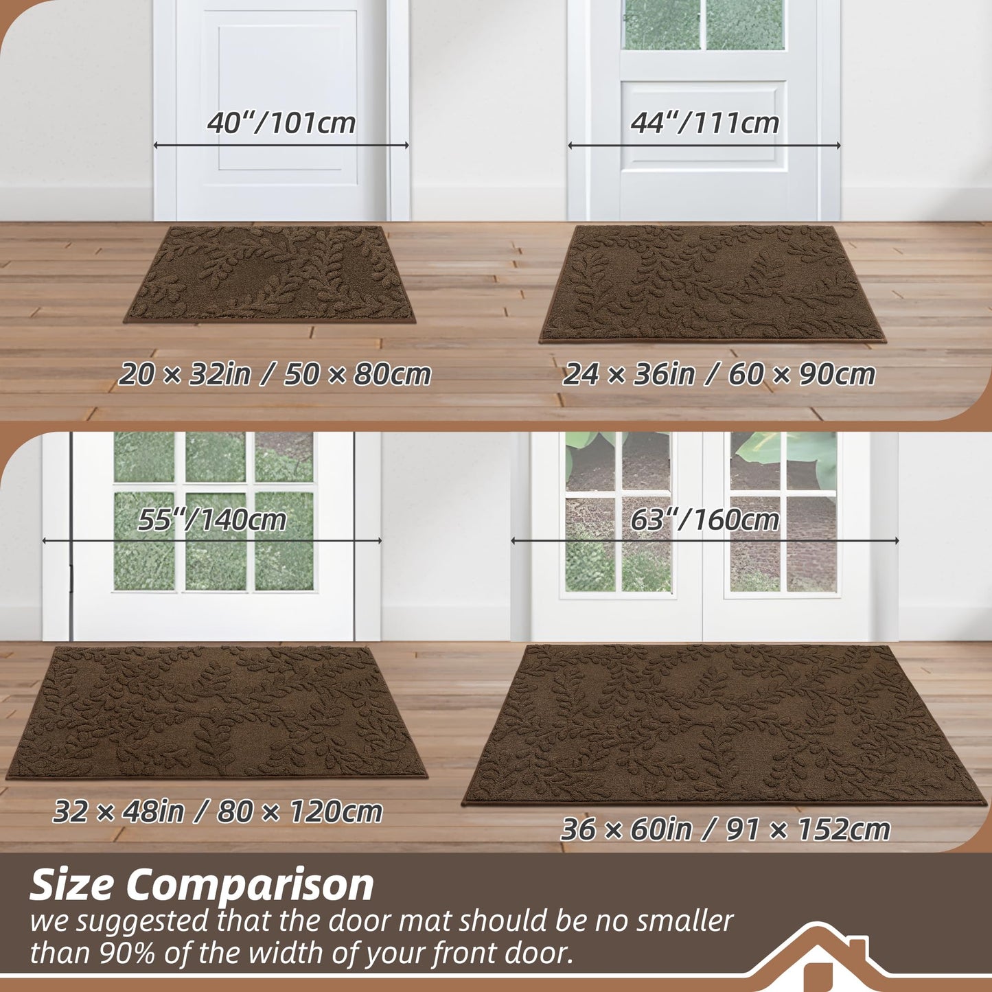 BEQHAUSE Door Mats 32”x48”, Dirt Trapper Doormats Indoor, Non-Slip Washable Entryway Rugs, Super Absorbent Welcome Mat for Front Door, Muddy Shoes & Paws, Brown