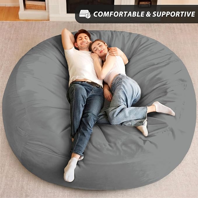HABUTWAY XX-Large Bean Bag Chair: Giant 7' Memory Foam Furniture Bean Bag Chairs for Adults with Microfiber Cover 7Ft (Grey)