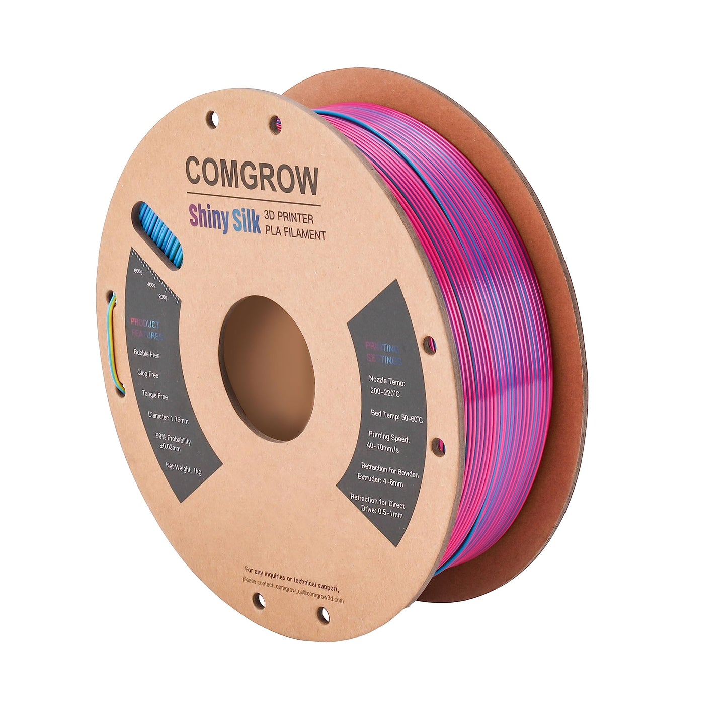 Comgrow Tri-Colors Silk PLA 3D Printer Filament, Rainbow PLA Filament 1.75mm, Dimensional Accuracy +/- 0.02 mm, 1KG Spool, Coextrusion 3D Filament with Shiny Silk Red-Blue-Yellow