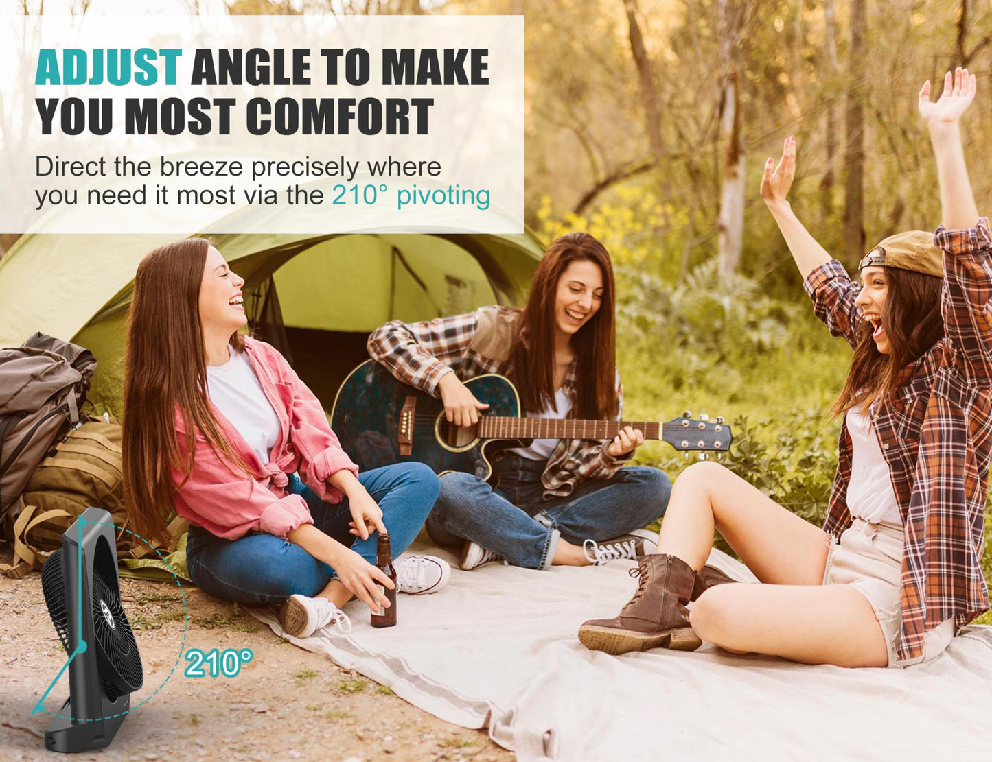 20000Mah Rechargeable Fan For Camping - 55H Super Long Last Battery Operated Fan, 10 Square Table Fan With Timer, 210 Pivot 4 Po