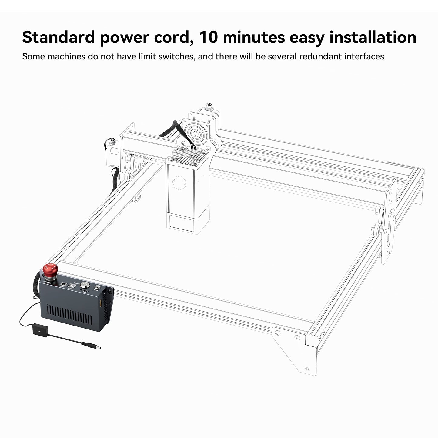 AIC1 Air Assist Automatic Control Kit for All Atomstack Frame-Shape 400 * 410 mm Laser Engraving Machine, Support Offline Engraving, with Emergency Stop Button and Reset Button