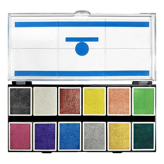 Narrative Cosmetics Metallic 12-Color Palette - Luxurious Water-Activated Makeup for Face & Body - Shimmering Shades for SFX, Cosplay, Theater, Film & TV Makeup Artists