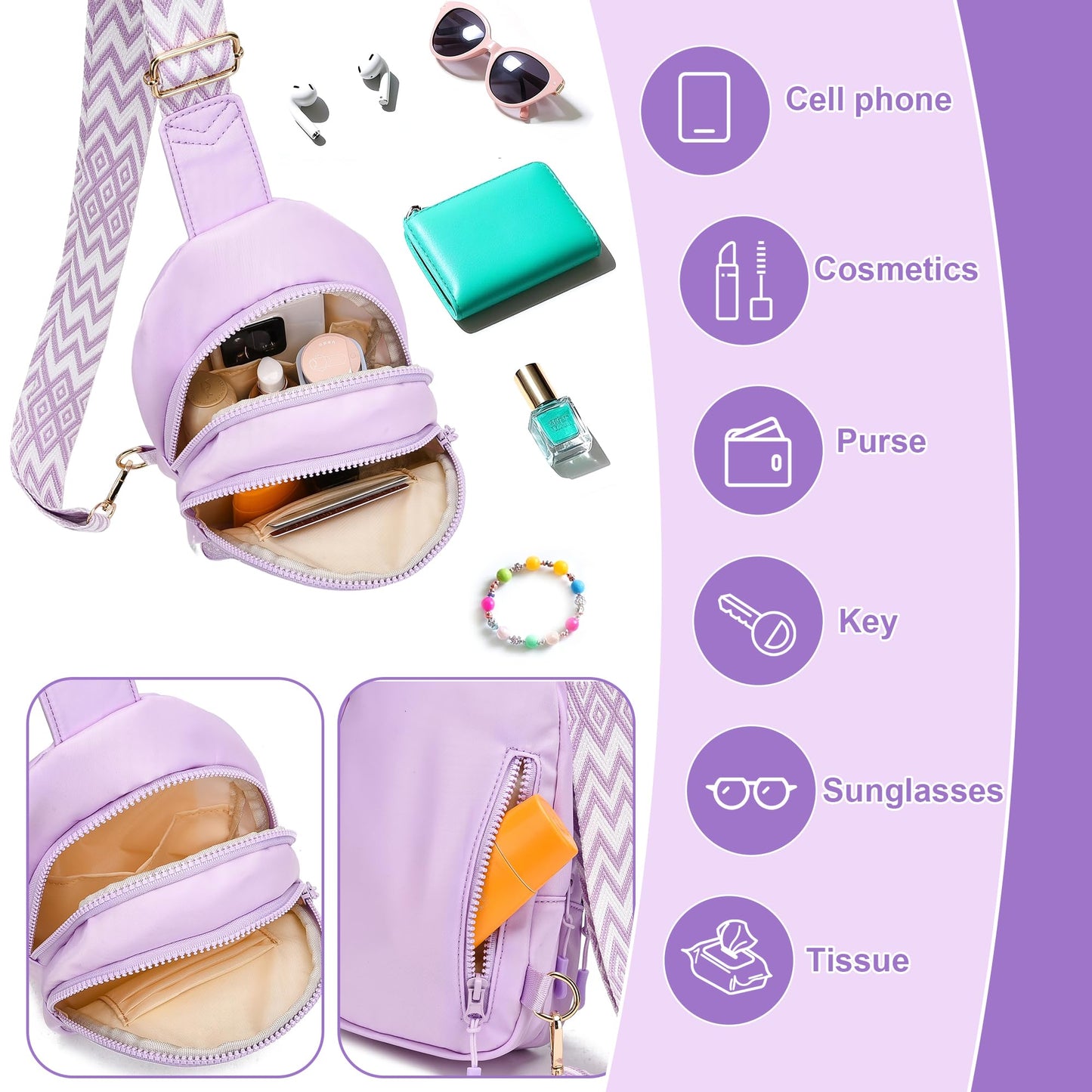 I IHAYNER Small Initial Sling Bag for Girls Fashion Waist Pack for Women Cute Crossbody Fanny Pack Personalized Girl Gifts (Purple-K)