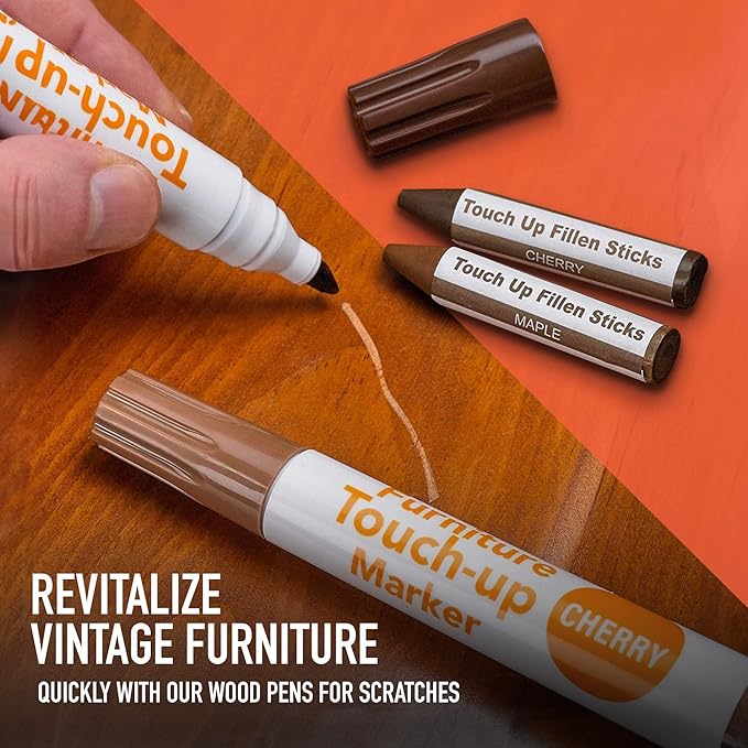 Wood Filler Furniture Markers Touch Up Repair Kit 34 Pieces - Color Match Filler & Scratch Repair Stain Pens for Hardwood Cracks, Holes, Discoloration, Wooden Door, Floor, Cabinet, Table
