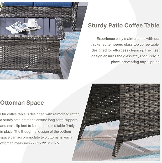 Belord 4 Piece Patio Furniture Set - Outdoor Glider Bench with Swivel Rocker Chairs and Coffee Table, High Back Small Outdoor Conversation Furniture Sets for Deck Sunroom Balcony Backyard