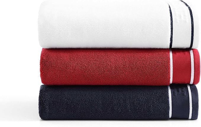 Tommy Hilfiger - Bath Towels, 100% Soft & Absorbent Plush Cotton with Zero Twist Constructions, Quick Dry and Medium Weight Bathroom Towels (Legacy Red, 6 Piece)
