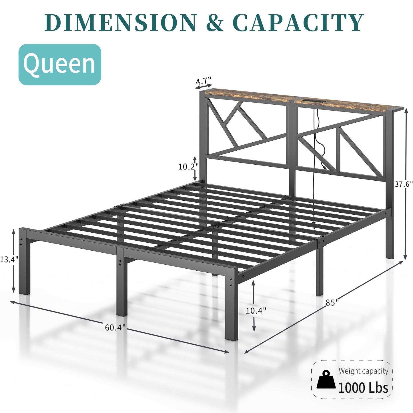 ChicZhiNest Queen Size Black Metal Bed Frame with USB Charging Station, LED Ambient Lighting, and Wooden Storage Headboard - Includes Under-Bed Storage, No Box Spring Needed, Noise Free, Easy Assembly