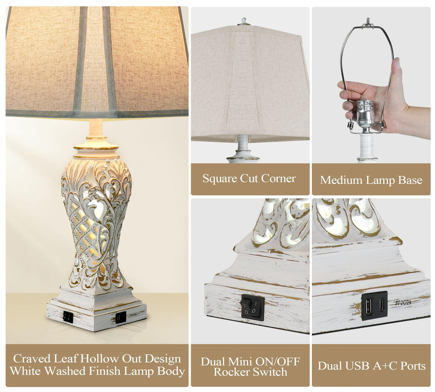 iKopyal Set of 2 Table Lamps for Bedroom Living Room, Bedside Lamp with Fabric Shades, 29'' Tall Coastal Nautical Lamp with USB and Nightlight