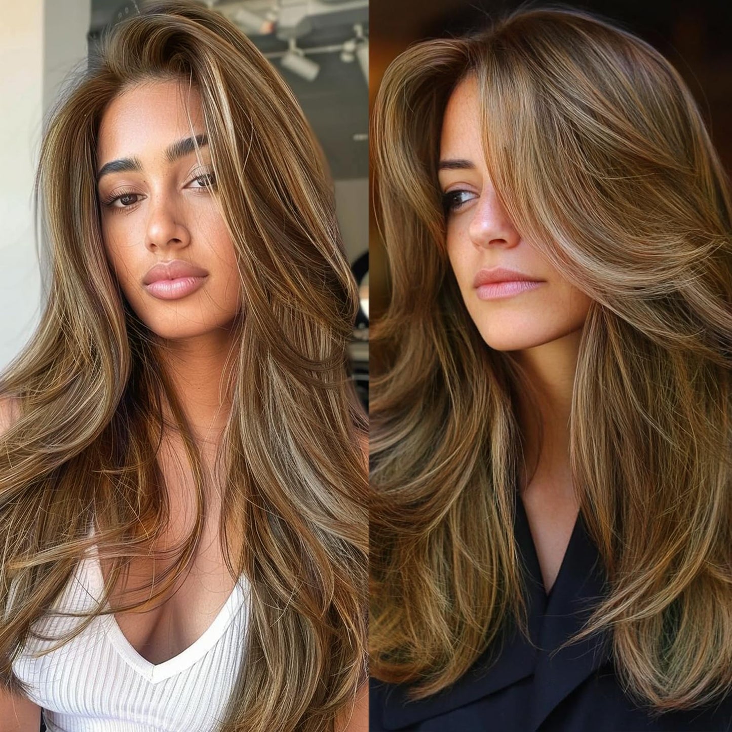BABEHERS Brown Synthetic Lace Front Wig, 13x4 Straight Highlight Layered Wigs for Women Pre-plucked Natural Hairline Heat Resist