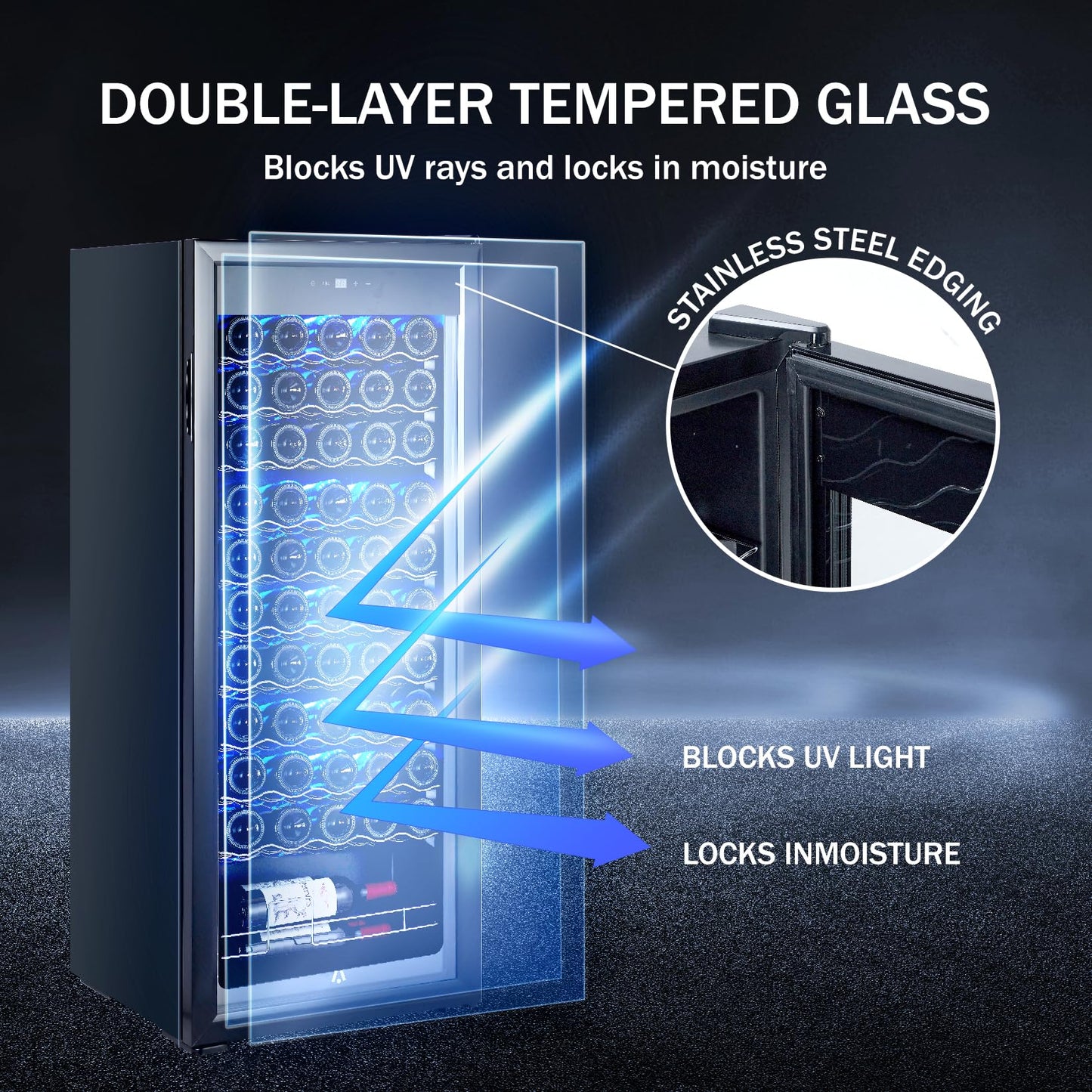 15 Inch Wine Cooler Refrigerator, 55 Bottle Single Zone Freestanding Wine Fridge with Glass Door, Digital Temp Control, Adjustable Shelves, Fast Cooling Compressor, 110V/60Hz for Home Bar Kitchen
