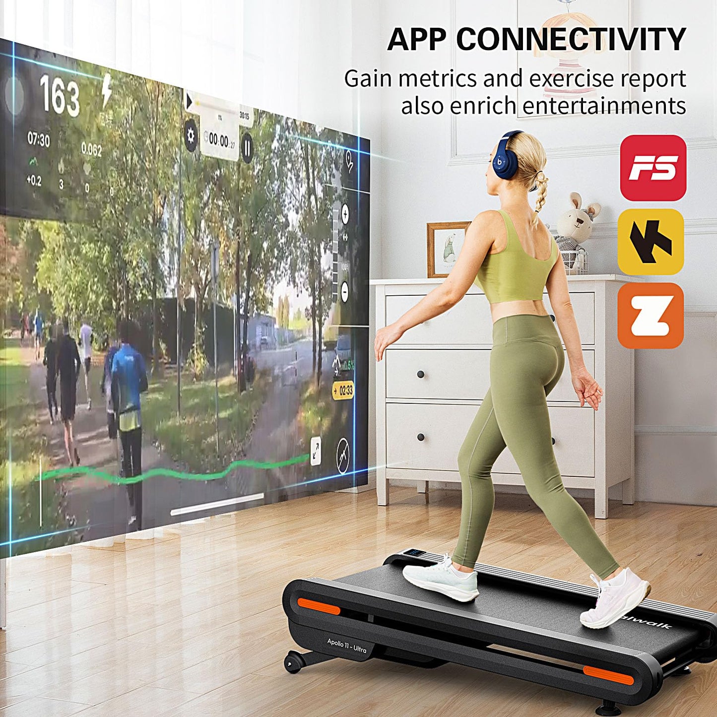Vitalwalk Walking Pad Treadmill with Incline, 43"x18" Wide Full Deck, Auto Incline, Portable Under Desk Treadmills for Home Office, 4-Way Mobility & Vertical Store, Heavy Duty, APP, Black, Large