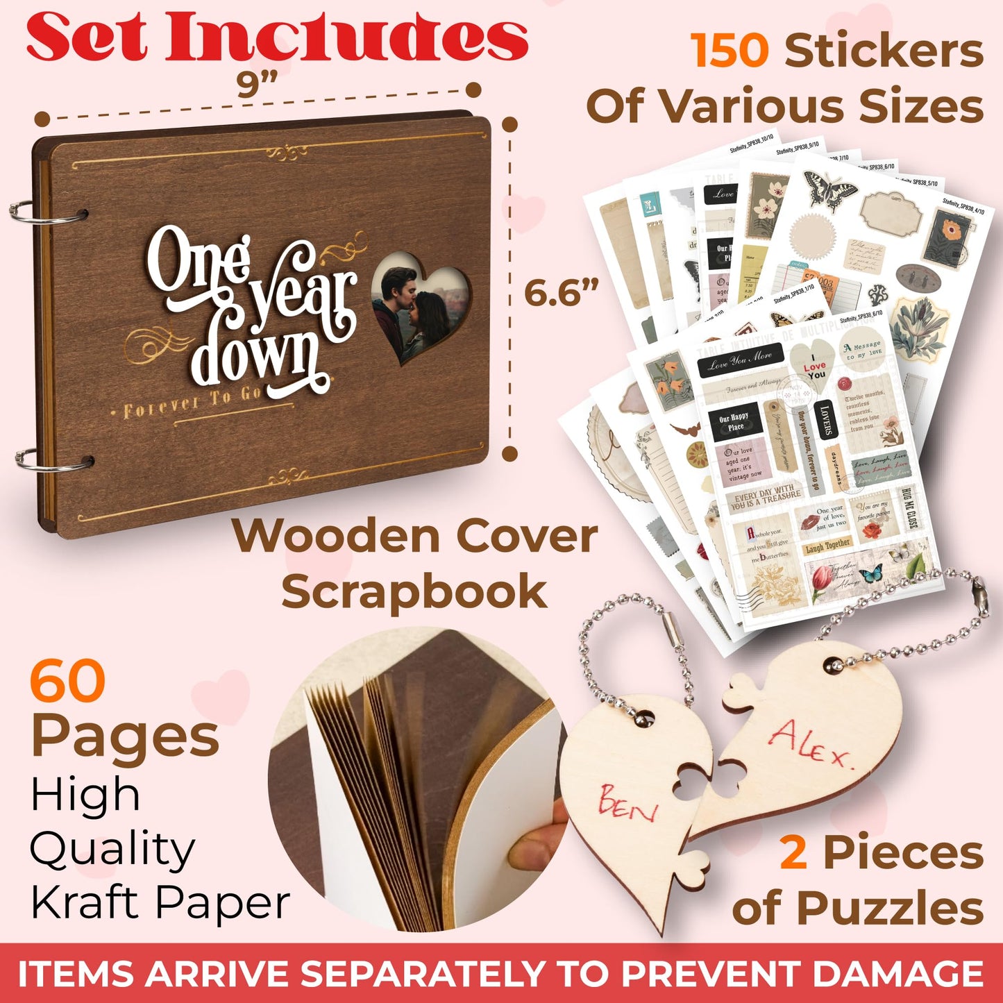 Stofinity 1 Year Anniversary Boyfriend Gifts - One Year Anniversary Dating Gifts For Her Girlfriend, First Paper Anniversary For Him Men, 1 Year Anniversary Scrapbook, 1st Anniversary Wedding Gift