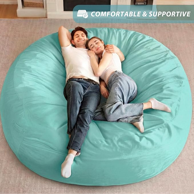 HABUTWAY XX-Large Bean Bag Chair: Giant 7' Memory Foam Furniture Bean Bag Chairs for Adults with Microfiber Cover 7Ft(Aqua Ombre)