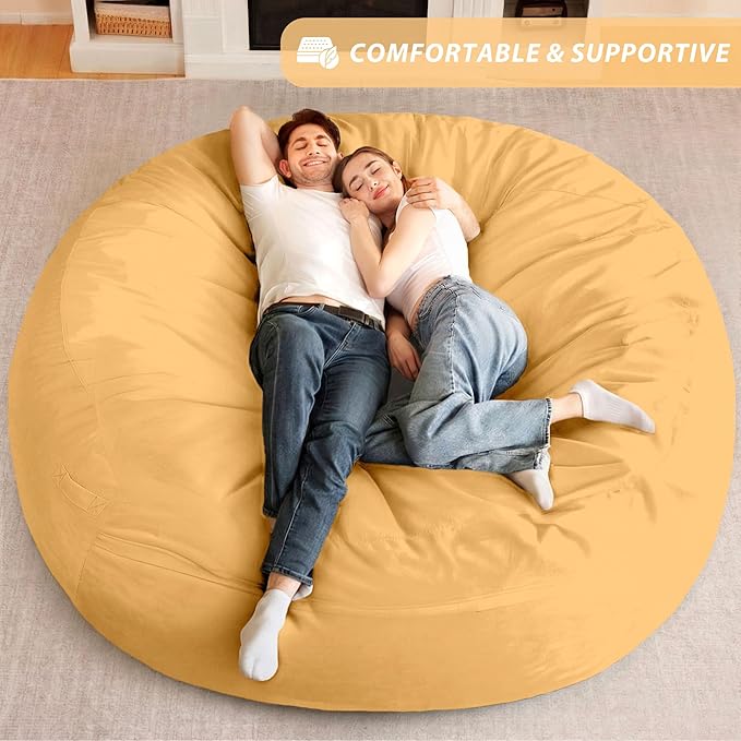 HABUTWAY XX-Large Bean Bag Chair: Giant 7' Memory Foam Furniture Bean Bag Chairs for Adults with Microfiber Cover 7Ft (Mustard)