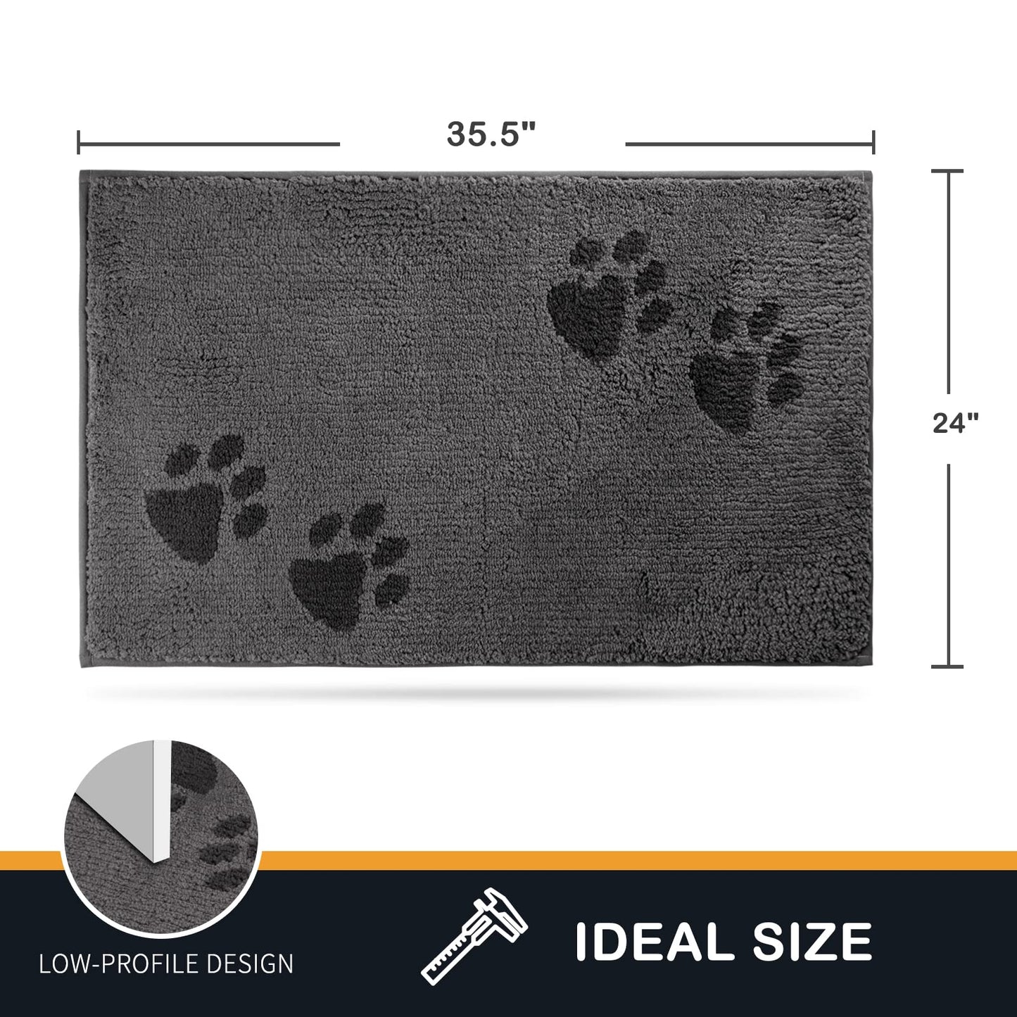 PURRUGS Dirt Trapper Door Mat 24" x 35.5", Non-Skid/Slip Machine Washable Microfiber Entrance Rug, Shoes Scraper, Dog Doormat, Super Absorbent Floor Mat for Muddy Wet Shoes and Paws, Grey