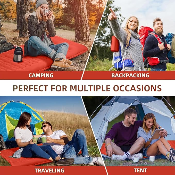 Camping Sleeping Pad, Extra Thick 5 Inch Camping Mat with Pillow, Built-in Foot Pump Inflatable Sleeping Pads Compact for Camping Backpacking Hiking Traveling Tent as Camping Essentials(O-B)