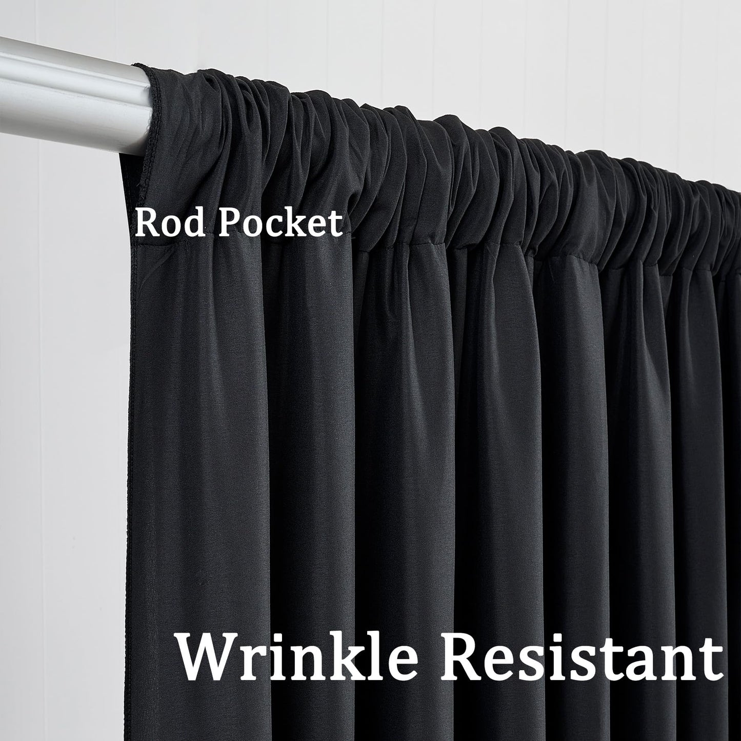 Htper 20ft x 10ft Black Backdrop Curtain Panels for Parties, Thick Wrinkle Resistant Polyester Wedding Backdrop Drapes for Birthday Photography Party Home Decorations
