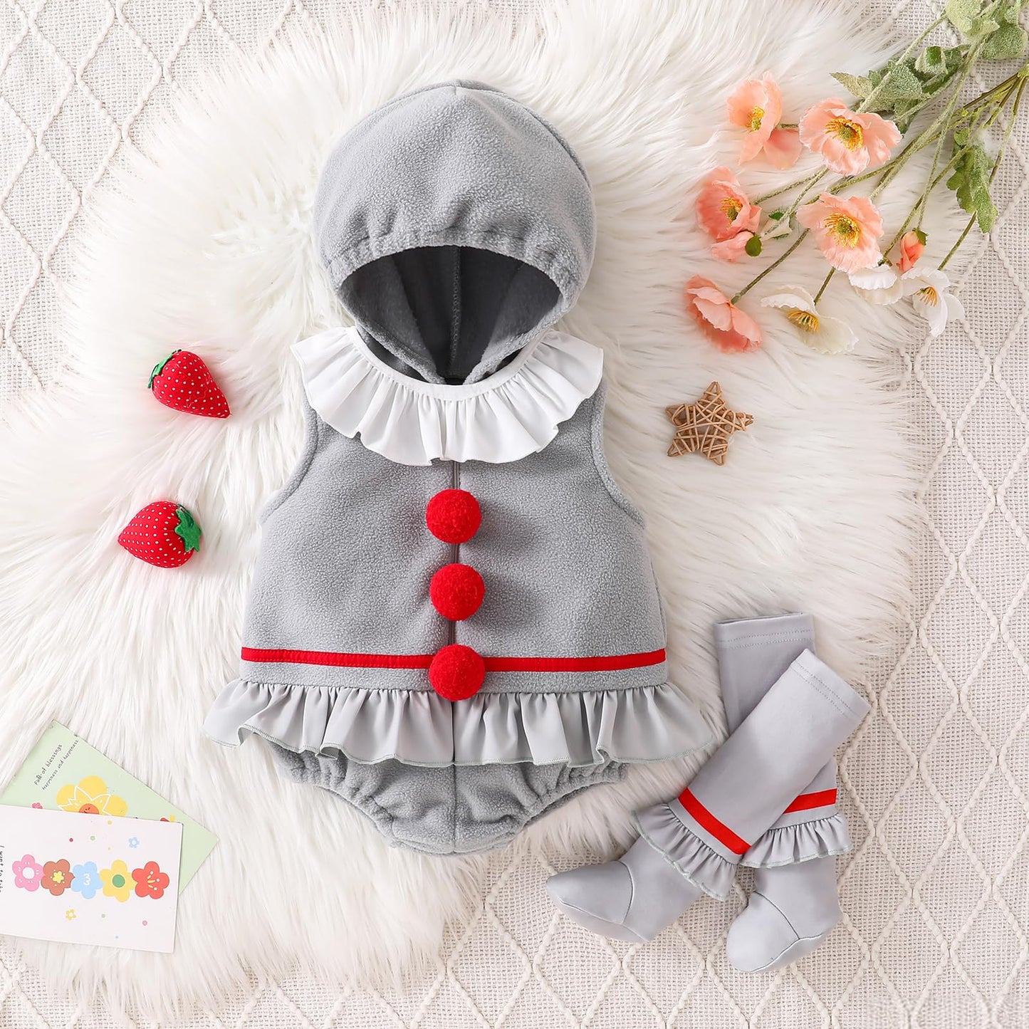 Cevoerf Clown Costume for Baby Girl Boy Halloween Costumes Joker Costume Romper Infant Baby Halloween Outfit 3 6 12 18 Month (Gray, 0-6M)