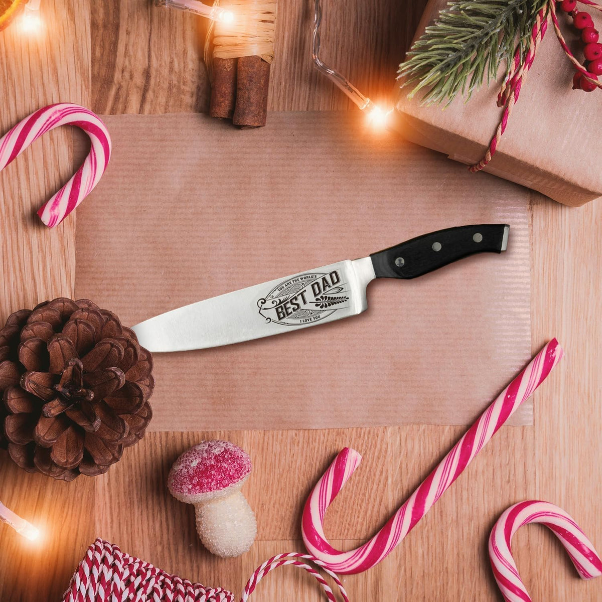 CUTLINX Birthday Gift BEST DAD - Premium Chef Knife Gift - 8 in. Stainless Carbon Steel Kitchen Knive w/Pakka Wood Handle - Father's Day, Christmas, Housewarming, Anniversary, Holiday Gifts
