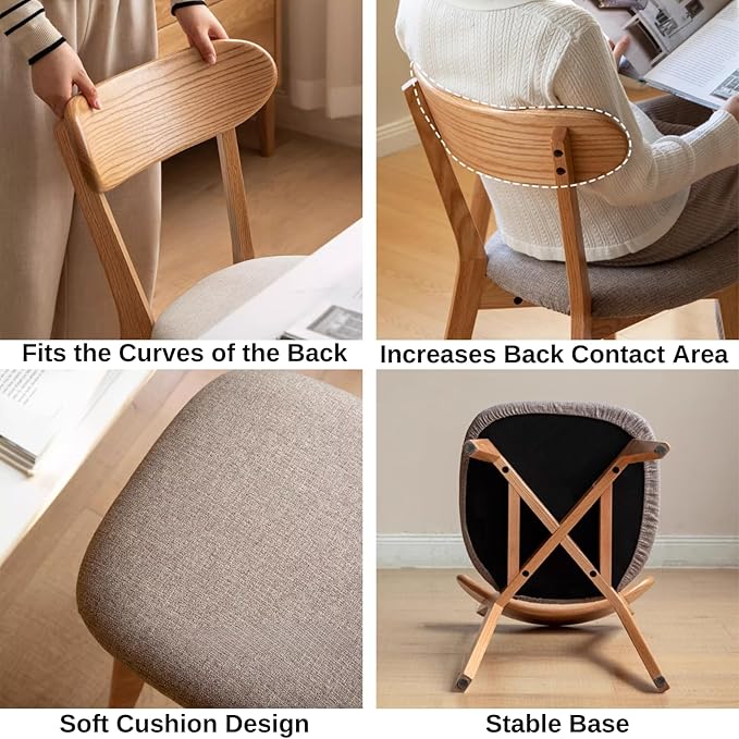 Hymus 100% Solid Oak Wood Dining Room Chairs - Practical Kitchen Chairs for Dining Room, Kitchen, Living Room (4, Natural with White Cushion)