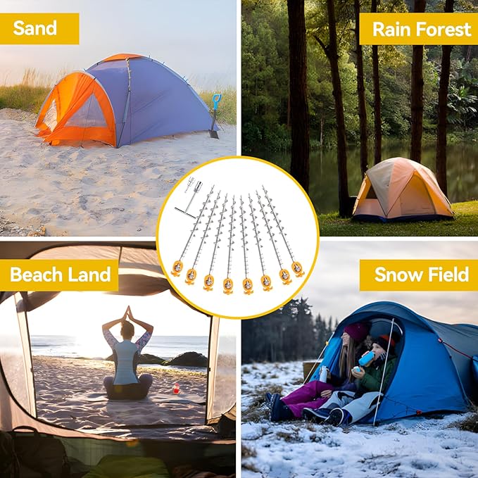 Keltrion 8 PCS Screw in Tent Stakes for Women Men - Ground Anchors for Sand, Canopy, Trampolines, Camping Aluminium Heavy Duty Rust Prevention Pegs Drillable Lightweight Safe - Silvery 14 inch