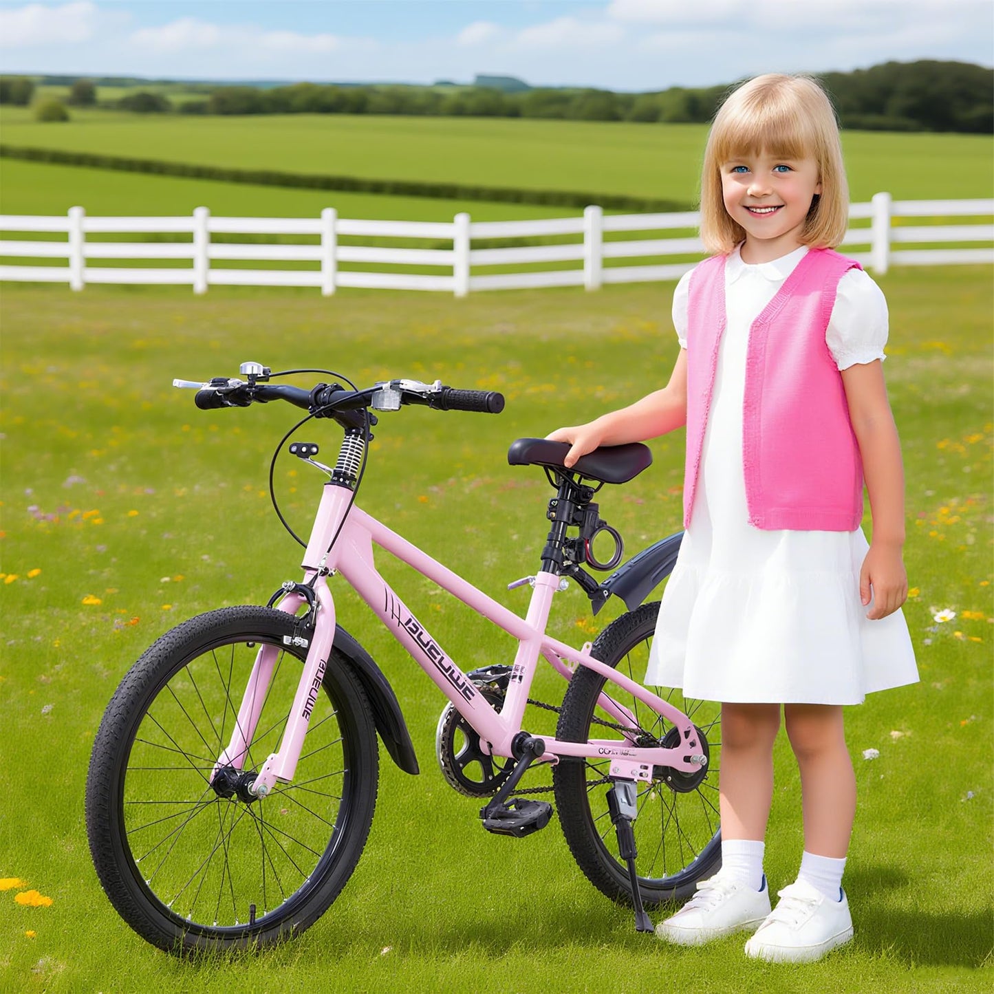 Bueuwe 20 24 Inch Mountain Bike for Kids Ages 6-12 Year Old, Kids' Bicycles with Dual Brakes, Adjustable Seat and Kickstand, Single Speed Bikes for Young Riders,Pink,20 Inch