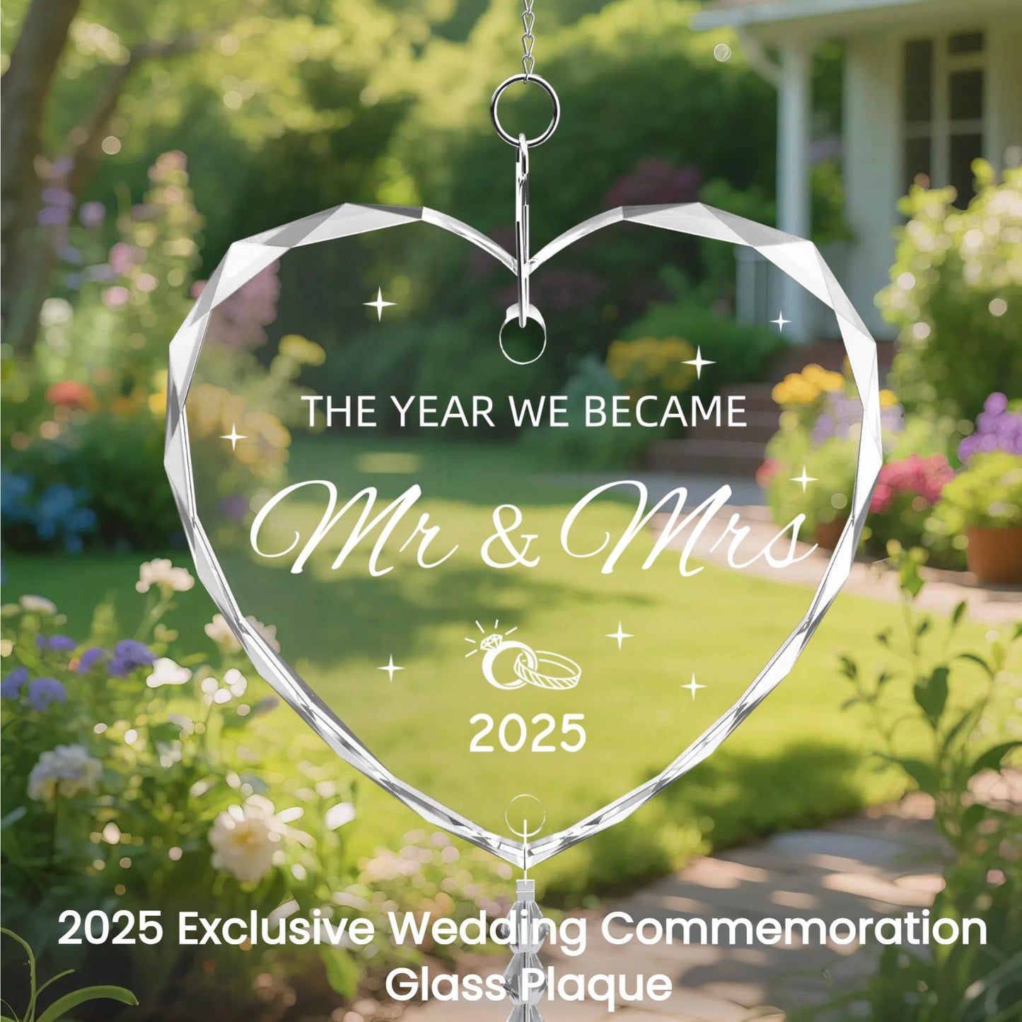 Oikomai Wedding Gifts, Crystals Sun Catcher Bridal Shower Gifts for Bride, Mr and Mrs Gift for Couples, Newlyweds, Suncatcher for Indoor Window Hanging Glass Ornament 2025 Wedding Decorations