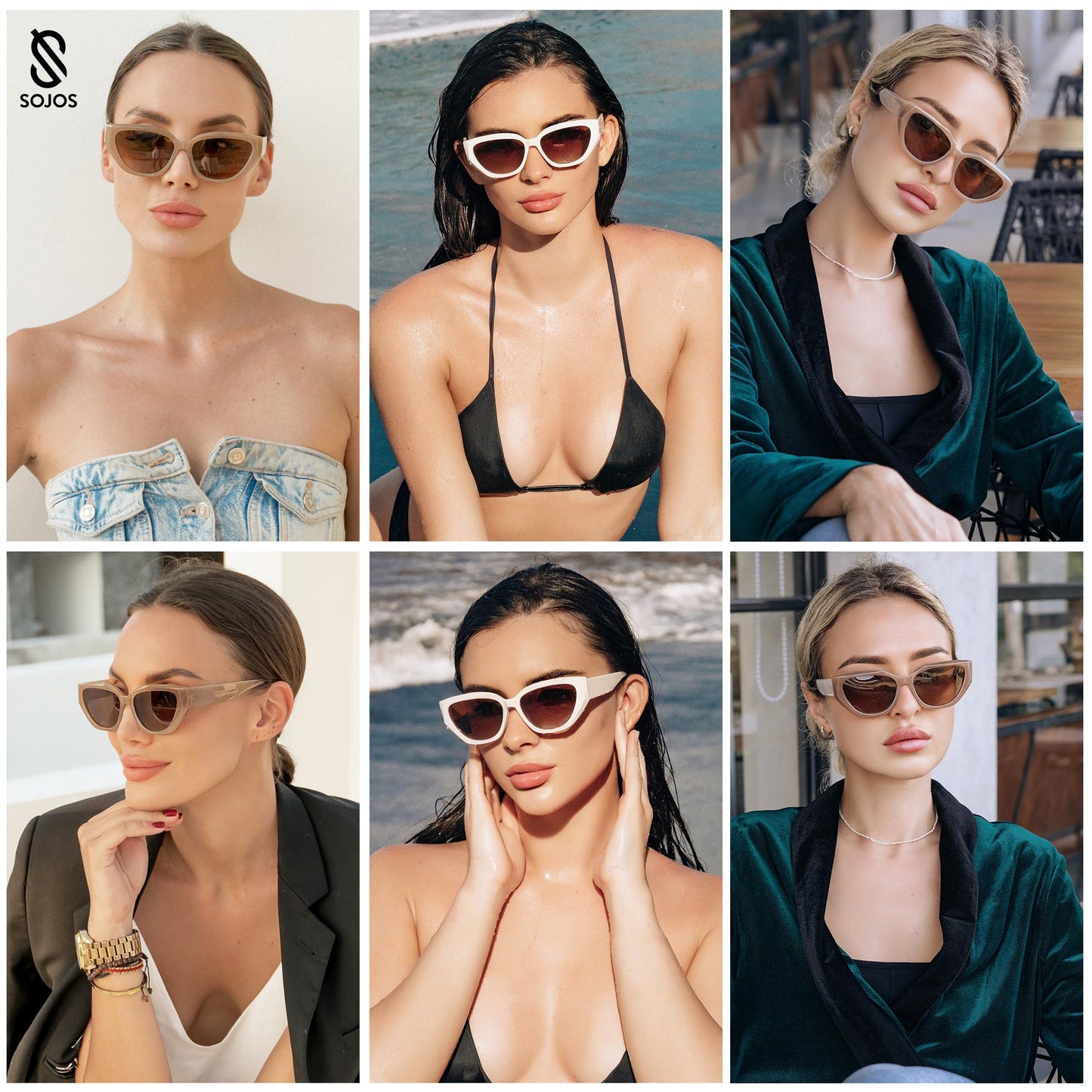 SOJOS Trendy Cute Cat Eye Polarized Sunglasses for Women Fashion Cateye Womens Sunnies SJ2237, Black Frame Grey Grading Lens