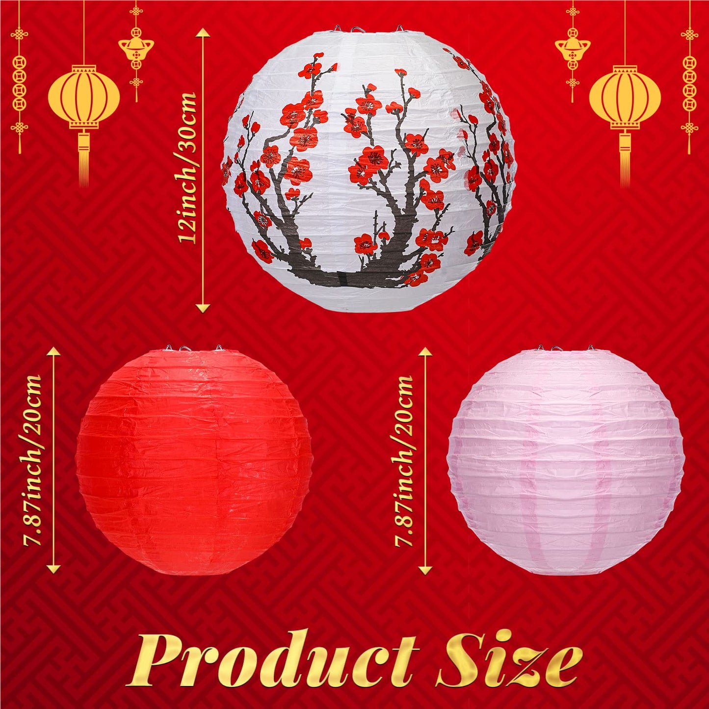 Mudder 20 Pieces Chinese Japanese Paper Lanterns Chinese New Year Decorations Includes Cherry Paper Lanterns for Hibachi Party Restaurant Wedding Decor(Red White and Pink,Modern Style)