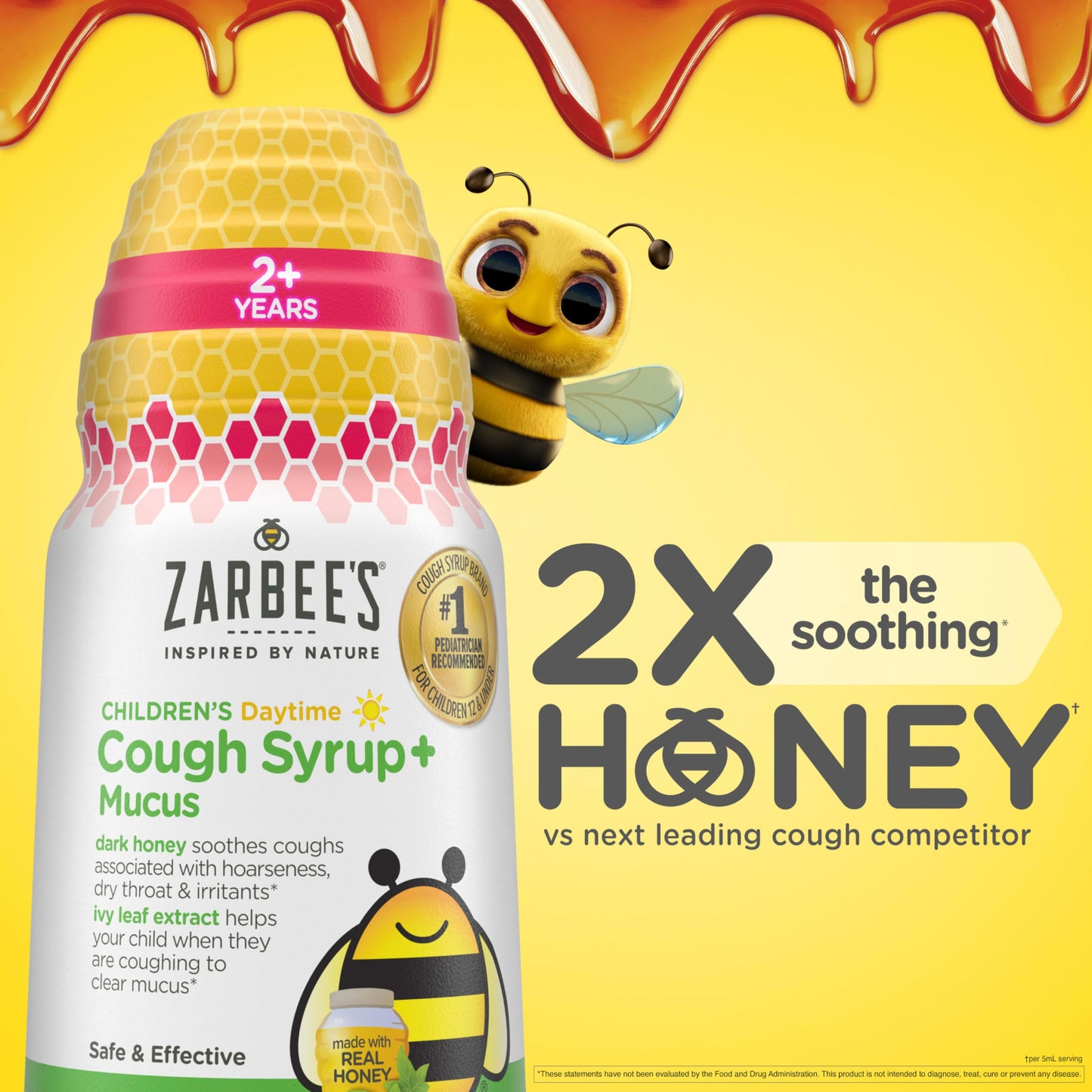 Zarbee's Children’s Honey Cough Syrup + Mucus Day & Night Value Pack, Daytime & Nighttime Toddler Cough Syrup, Dark Honey, Ivy Leaf Extract, Chamomile, Mixed Berry Flavor, 2X 4 Fl Oz