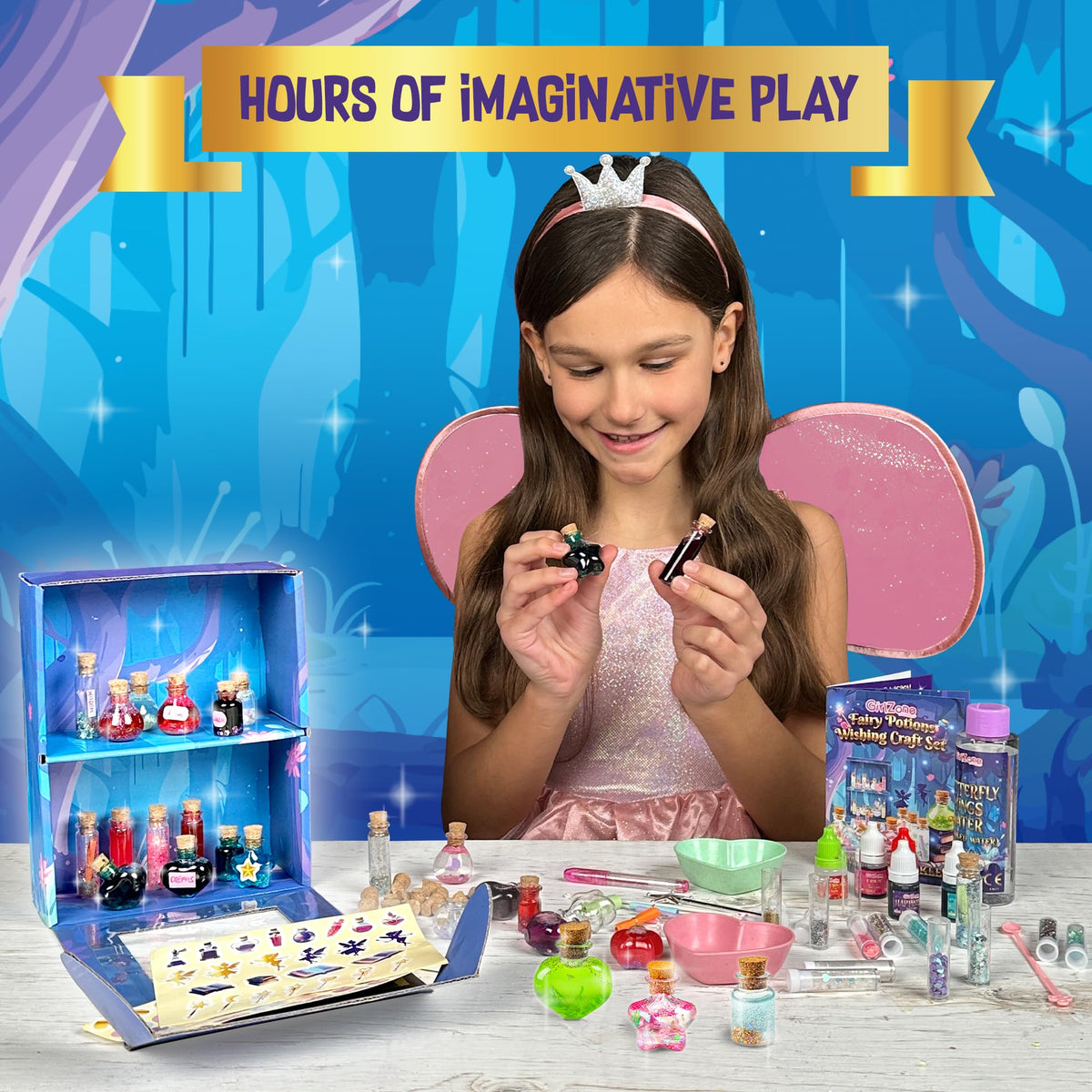 GirlZone Fairy Potions Wishing Craft Set - Kids Potion Making Kit with 50 Pieces to Create Fairy Potion Fun Crafts for Girls 8-12 - Gift for Kids