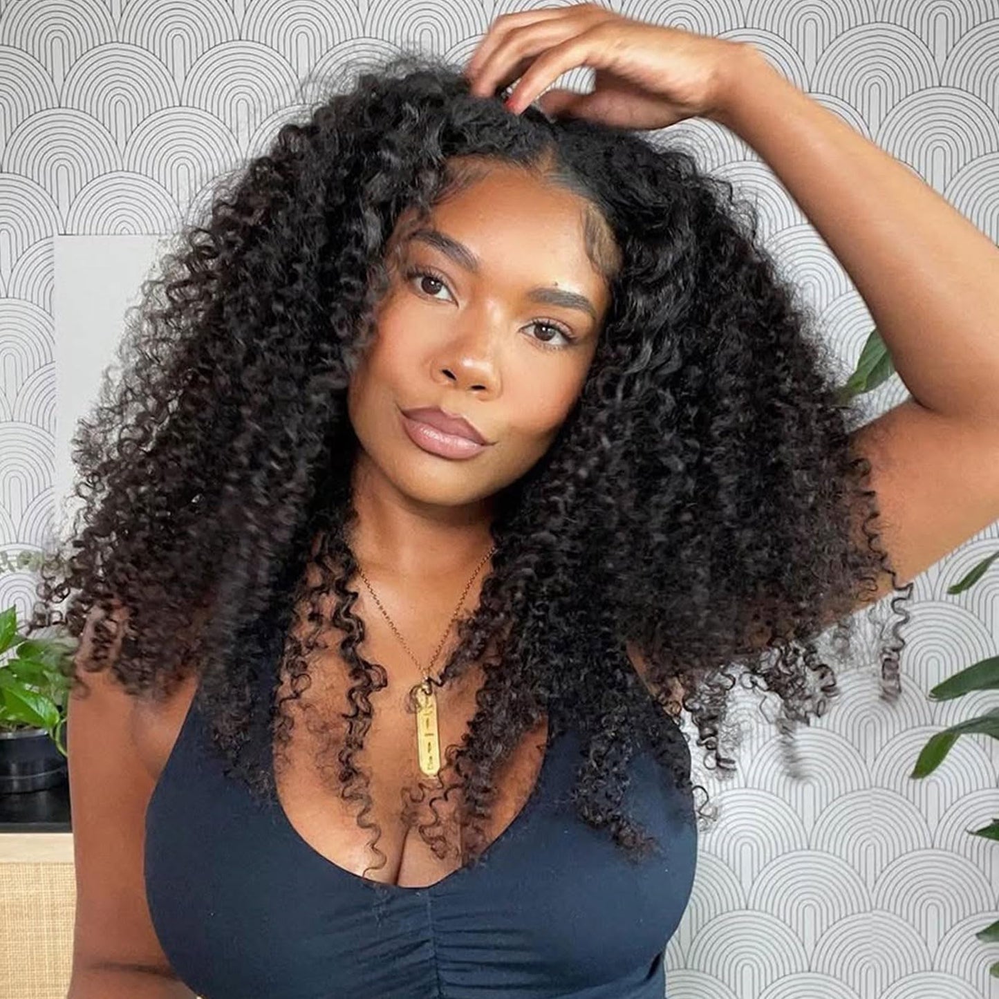 DSEKCAIN Kinky Curly V Part Wig Human Hair Glueless Clip In 100% Real Human Hair V part Wigs No Glue No Sew In Upgrade U Part Wi