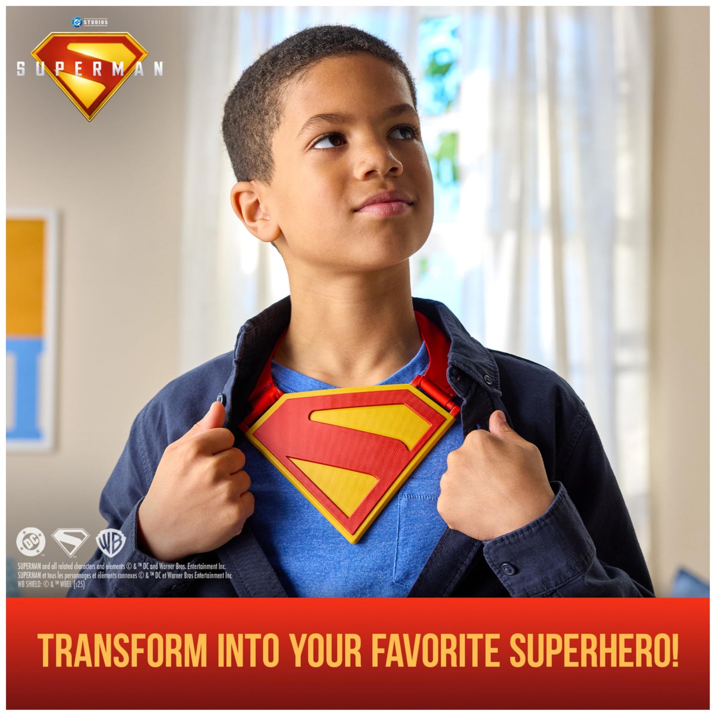 DC Comics, Superman Power Cape Set, Super Heroes Halloween Costume for Kids with Iconic Chest Plate, Dress-Up and Roleplay for Ages 4 and Up