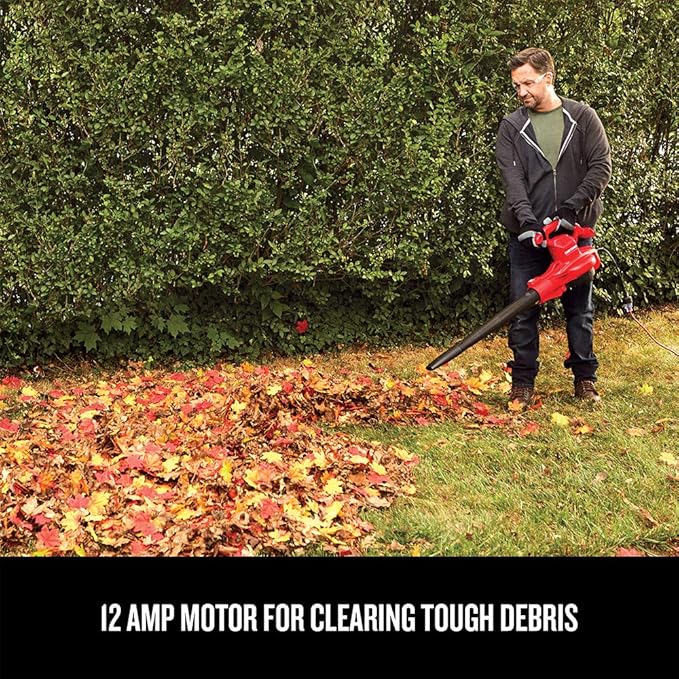CRAFTSMAN 3-in-1 Leaf Blower, Vacuum and Mulcher, Backpack Blower Up to 260 MPH, 12 Amp, Corded Electric Leaf Collector (CMEBL7000)