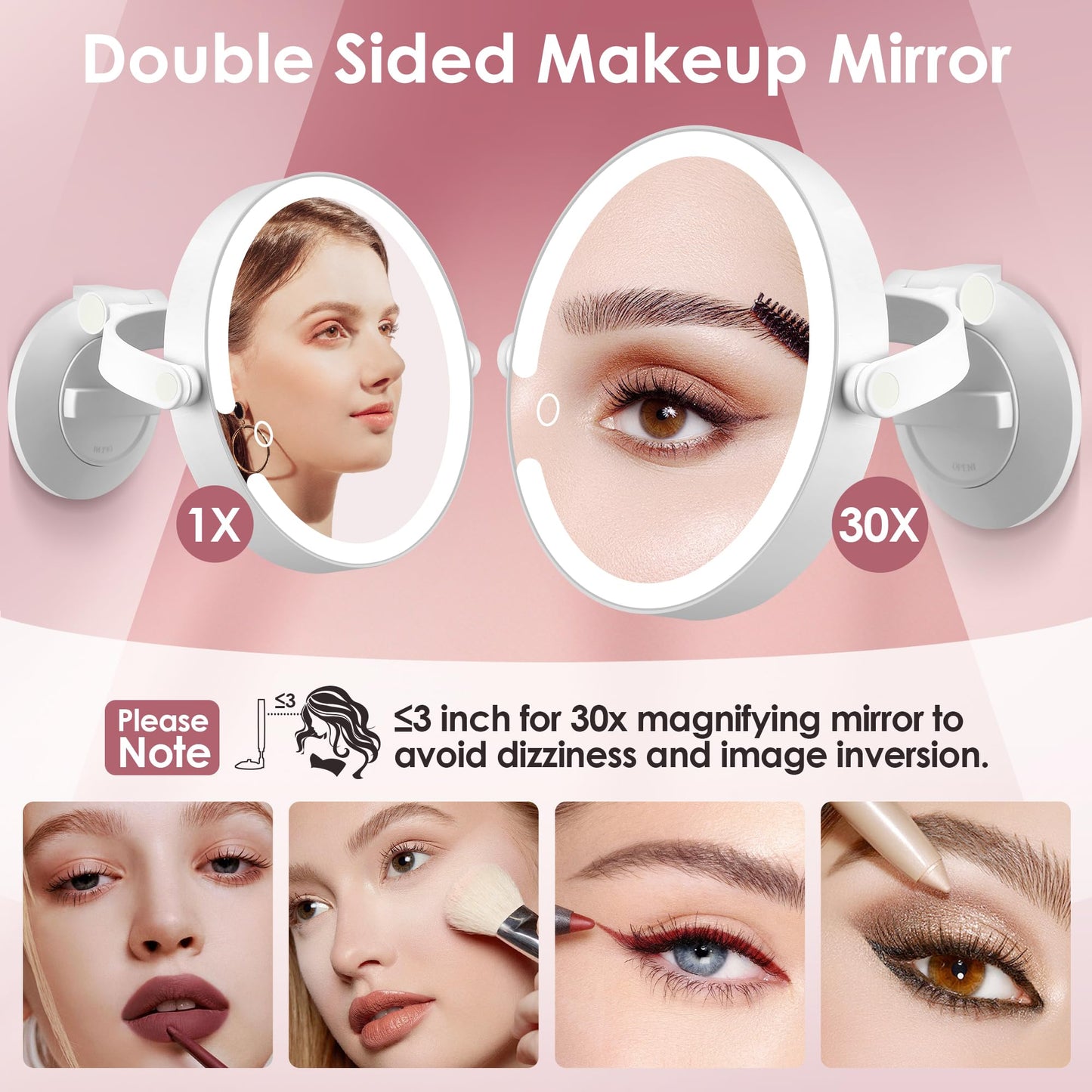 30X/1X Magnifying Mirror Suction Cup with Powerful Locking, Wall Mounted Makeup Mirror, Shaving Mirror for Bathroom, Detachable