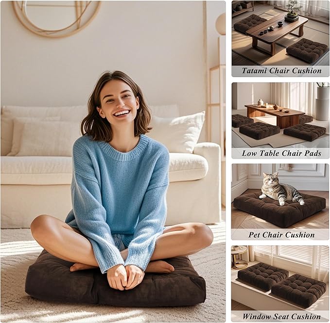 FlyGulls Meditation Floor Pillow 22×22 Inch 2 Pack Large Floor Cushions for Adults Square Tufted Corduroy Floor Pillows for Yoga Living Tatami Room Coffee